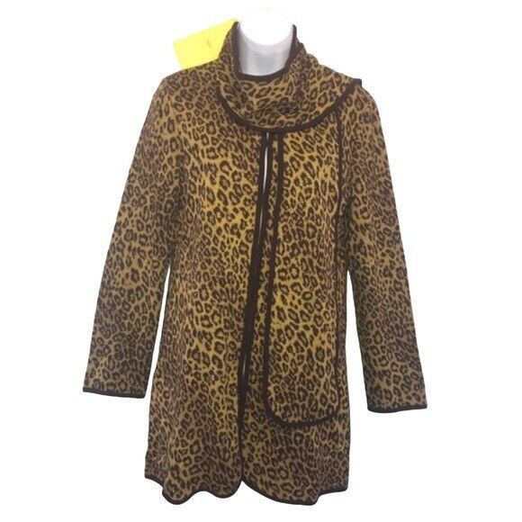 Nina Leonard for QVC Leopard Cardigan Jacket & Scarf Vintage Sz.4 - Picture 2 of 11